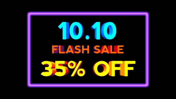 Flash Verkauf Leuchtreklame Animation Leuchtstoffröhren Leuchtenden Banner Schwarzen Hintergrund Verkauf — Stockvideo