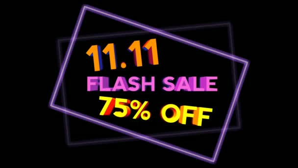 Flash Prodej Neonová Značka Animace Fluorescenční Světlo Zářící Banner Černé — Stock video
