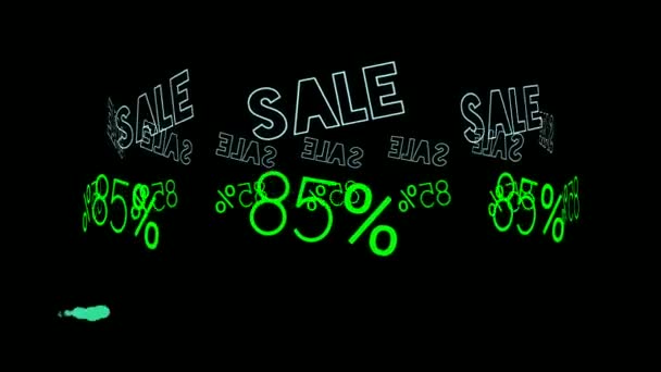 黒の背景にネオンサインアニメーションフラッシュ販売テキスト ショップ広告のためのビジネスシンボルの署名と輝く 4Kビデオ — ストック動画