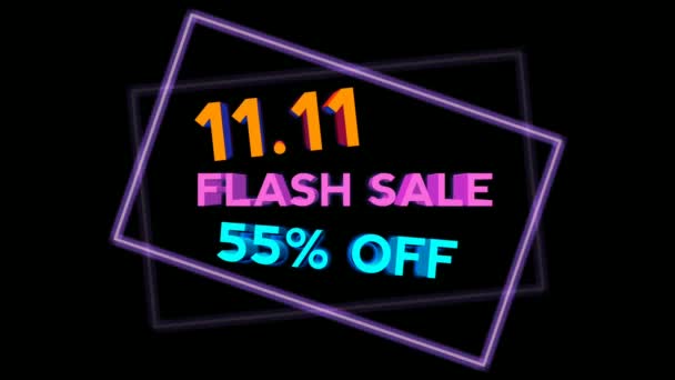 Neon Sign Animation Flash Sale Text Black Background Business Symbol — 비디오