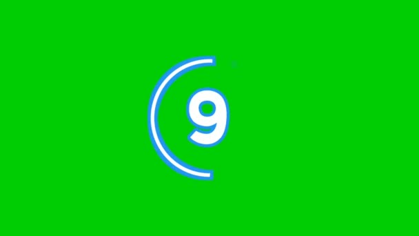 Countdown Мультфильм Анимации Номер Цветном Вращающемся Круге Зеленом Фоне Экрана — стоковое видео