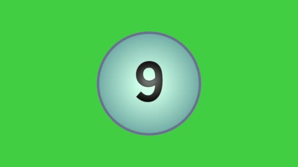 Countdown Мультфильм Анимации Номер Цветном Вращающемся Круге Зеленом Фоне Экрана — стоковое видео