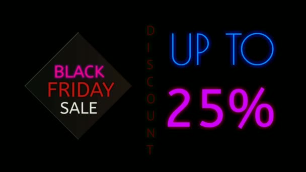 Neon Zeichen Animation Black Friday Verkauf Text Auf Schwarzem Hintergrund — Stockvideo