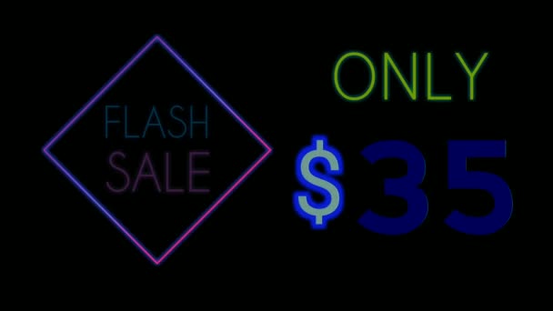 Neon Animacja Flash Sprzedaż Tekst Czarnym Tle Symbol Biznesu Podpisywanie — Wideo stockowe