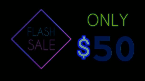 Neon Animacja Flash Sprzedaż Tekst Czarnym Tle Symbol Biznesu Podpisywanie — Wideo stockowe