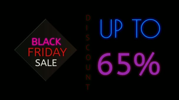 Neon Zeichen Animation Black Friday Verkauf Text Auf Schwarzem Hintergrund — Stockvideo