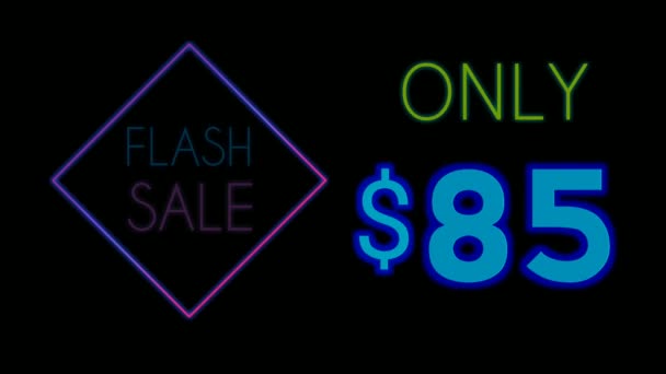 Neon Sign Animation Flash Sale Text Black Background Business Symbol — 비디오