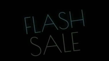 Siyah arkaplan üzerine neon tabelalı flaş satışı metni. Dükkan reklamı için imzalanan ve parlayan iş sembolü.