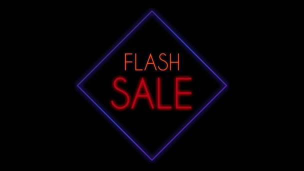 Neon Sign Animation Flash Sale Text Black Background Business Symbol — 비디오