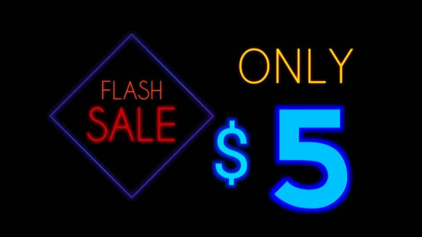 Neon Znamení Animace Flash Prodej Text Černém Pozadí Obchodní Symbol — Stock video