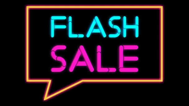 Neon Teken Animatie Flash Verkoop Tekst Zwarte Achtergrond Business Symbool — Stockvideo