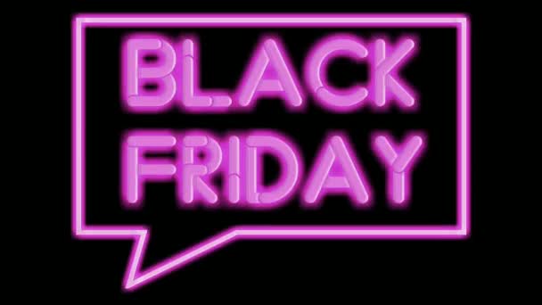 Černý Pátek Neon Znamení Animace Fluorescenční Světlo Zářící Prapor Černé — Stock video
