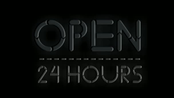 Neon Sign Animation Open Hours Black Background Blue Neon Sign — Stock Video