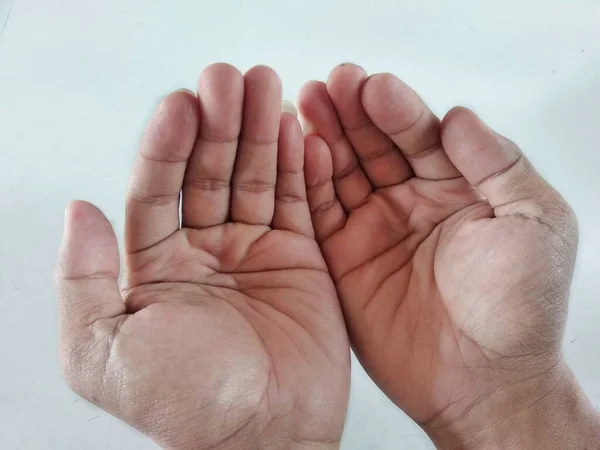 Mão Humana Com Gesto Aberto Com Uma Posição Ligeiramente Inclinada — Fotografia de Stock