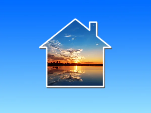 Beautiful sunset on the pond in the house — Stock Photo, Image