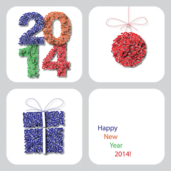 矢量快乐新的一年 2014年装饰卡 3 — 图库矢量图片