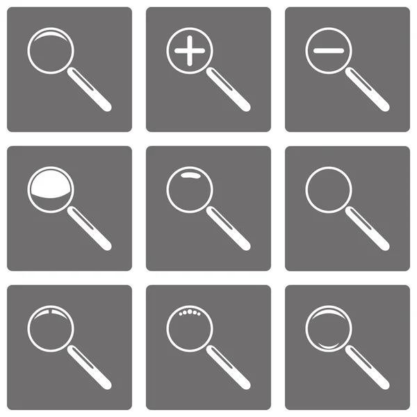 Set of vector magnifying glasses and zoom icons — Stock Vector