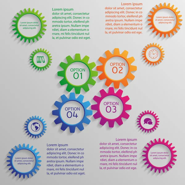 Verschillende kleurrijke versnellingen van infographic — Stockvector