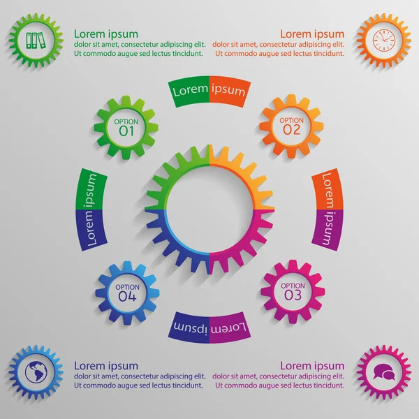 Infographic achtergrond met kleurrijke versnellingen — Stockvector