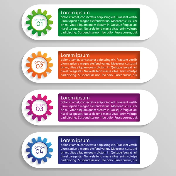 Cuatro opciones de infografías con engranajes coloridos — Vector de stock