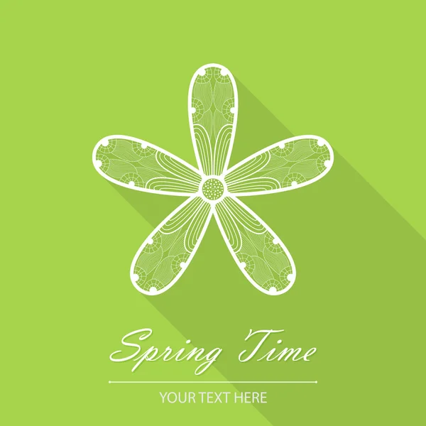 緑の背景に、珍しい花と春のカード — ストックベクタ