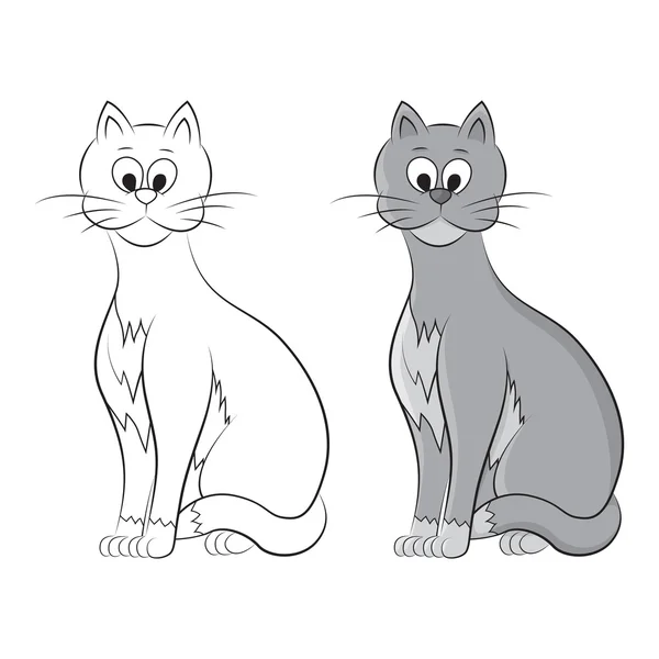 Schizzo e figura di un gatto dei cartoni animati — Vettoriale Stock