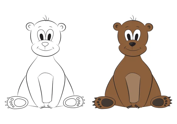 Bosquejo y figura de un oso de dibujos animados — Vector de stock