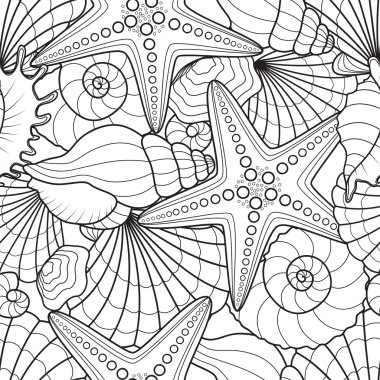 Deniz yıldızı ve kabukları ile sorunsuz arka plan