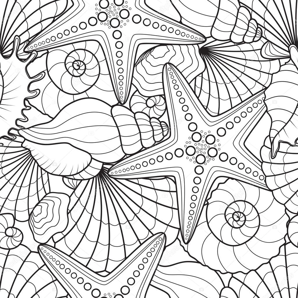 Livre de coloriage pour adultes, coquilles de mer et ...