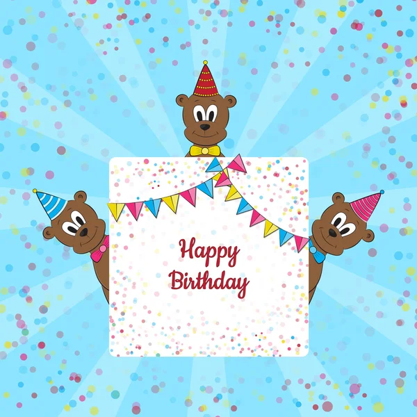 Funny small bears with Birthday banner — Stock Vector