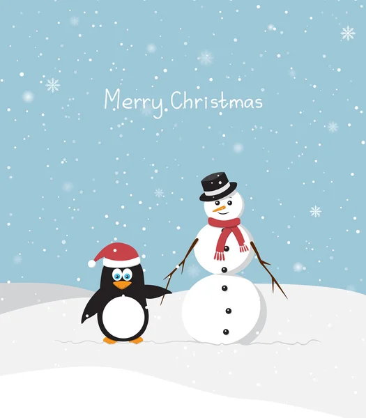Snowman with penguin — Stock Vector