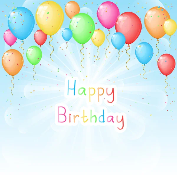 Ηλιόλουστη φόντο με χρώμα μπαλόνια για γενέθλια — Διανυσματικό Αρχείο