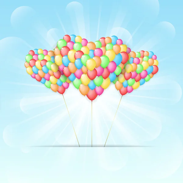 Fond ensoleillé avec des ballons de couleur sous la forme de coeurs — Image vectorielle