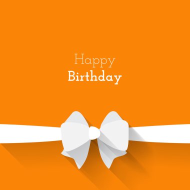 Simple card for birthday with a white paper bow on orange background clipart