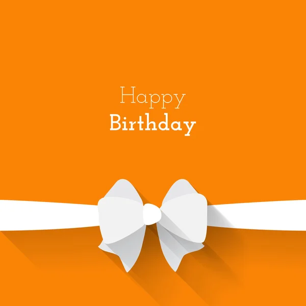 Simple card for birthday with a white paper bow on orange background — Stock Vector