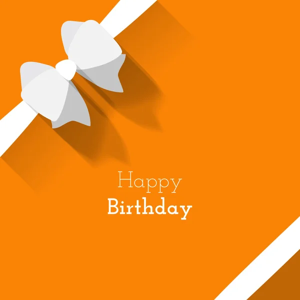 Simple card for birthday with a white paper bow on orange background — Stock Vector