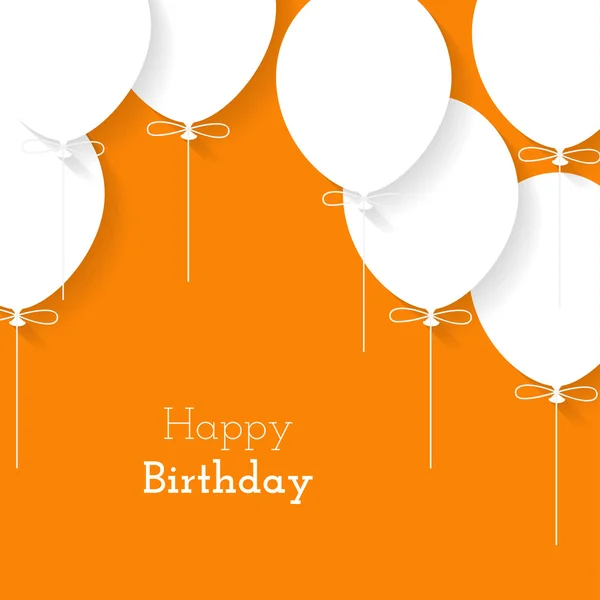 Tarjeta simple para cumpleaños con globos de papel blanco sobre fondo naranja — Vector de stock