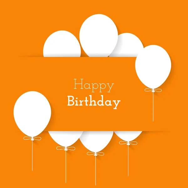 Tarjeta simple para cumpleaños con globos de papel blanco sobre fondo naranja — Vector de stock