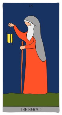 Tarot kartının münzevi görüntüsü. Münzevi tarot kartının tasarımı. Vektör illüstrasyonu.