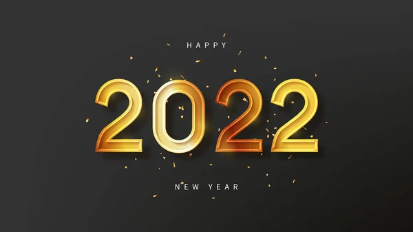 2022 받으세요 Vector Illustration New Year Golden Number Confetti Dark — 스톡 벡터