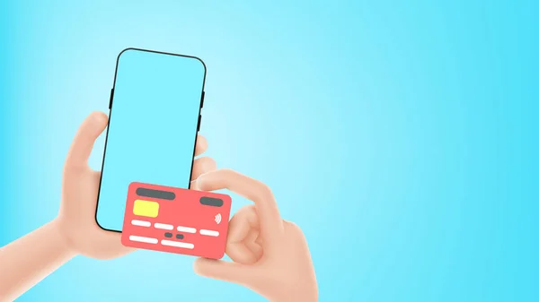 Banner Concept Payment Online Payment Hands Hold Smartphone Debit Credit — Stock Vector