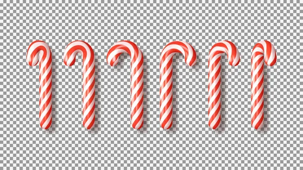 一组红色的圣诞糖果手杖在格格的背景上被隔离了 3D现实的假日糖果 圣诞和新年贺卡 传单的糖果模板 矢量说明 — 图库矢量图片