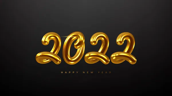 2022年 新年快乐 向量图以黑色背景的金色数字表示 带有黄金金属符号的节日问候横幅 — 图库矢量图片