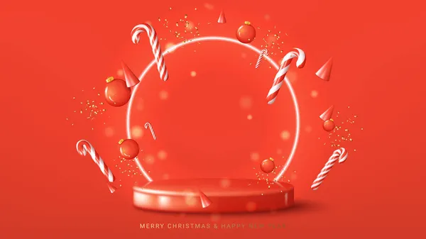 Merry Christmas Happy New Year Banner Christmas Vector Illustration Red — Stock Vector