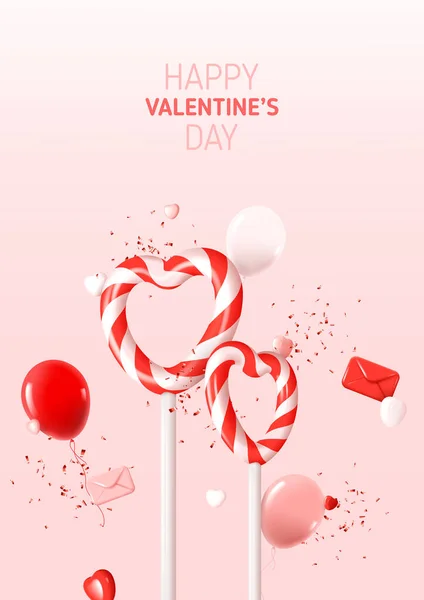 ハッピーバレンタインデーグリーティングポスター バレンタインデーのための抽象的な組成とベクトルイラスト 3D記号や要素と休日の装飾デザイン 休日カード — ストックベクタ