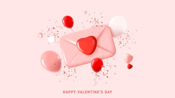 Happy Valentine Day Greeting Banner Holiday Decoration Design Abstract Composition — Stock Vector