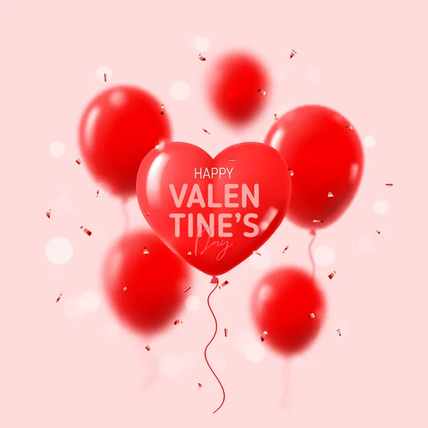 情人节快乐贺卡 情人节假期装饰设计与抽象3D构图 用红色气球和粉色背景的意大利面表示矢量 假日横幅 — 图库矢量图片