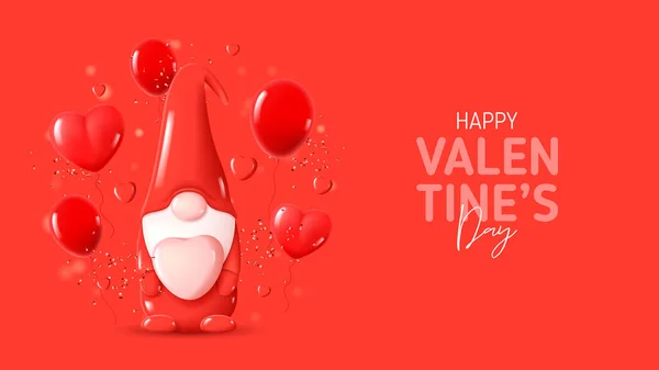 Happy Valentine Day Festliches Banner Urlaub Hintergrund Mit Niedlichen Gnome — Stockvektor