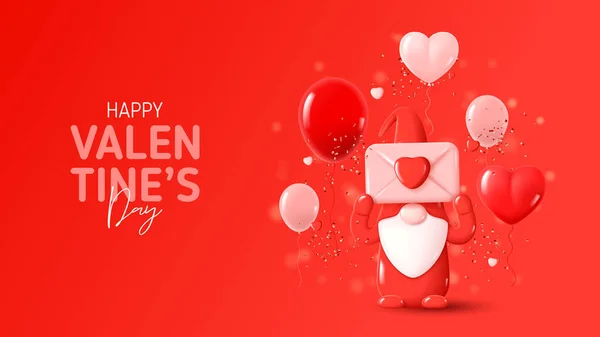 Happy Valentine Day Feiertagsbanner Urlaub Hintergrund Mit Niedlichen Gnome Auf — Stockvektor