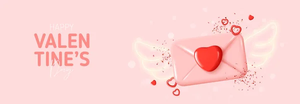 Прапором Дня Святого Валентина Візуальне Зображення Рожевою Оболонкою Ангельські Неонові — стоковий вектор